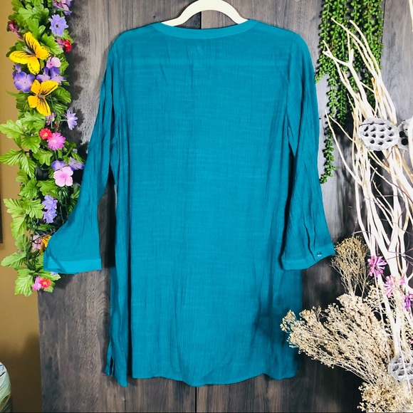 ^🌸5/$25🌸St. Johns Bay Teal V Neck Blouse Large - Picture 13 of 16